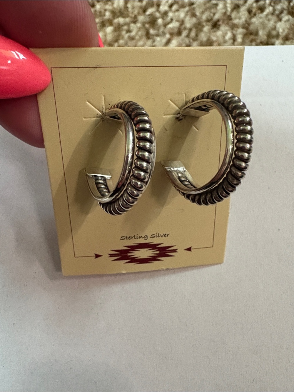 Navajo Made Sterling Silver Coil Textured Hoop Earrings NWT